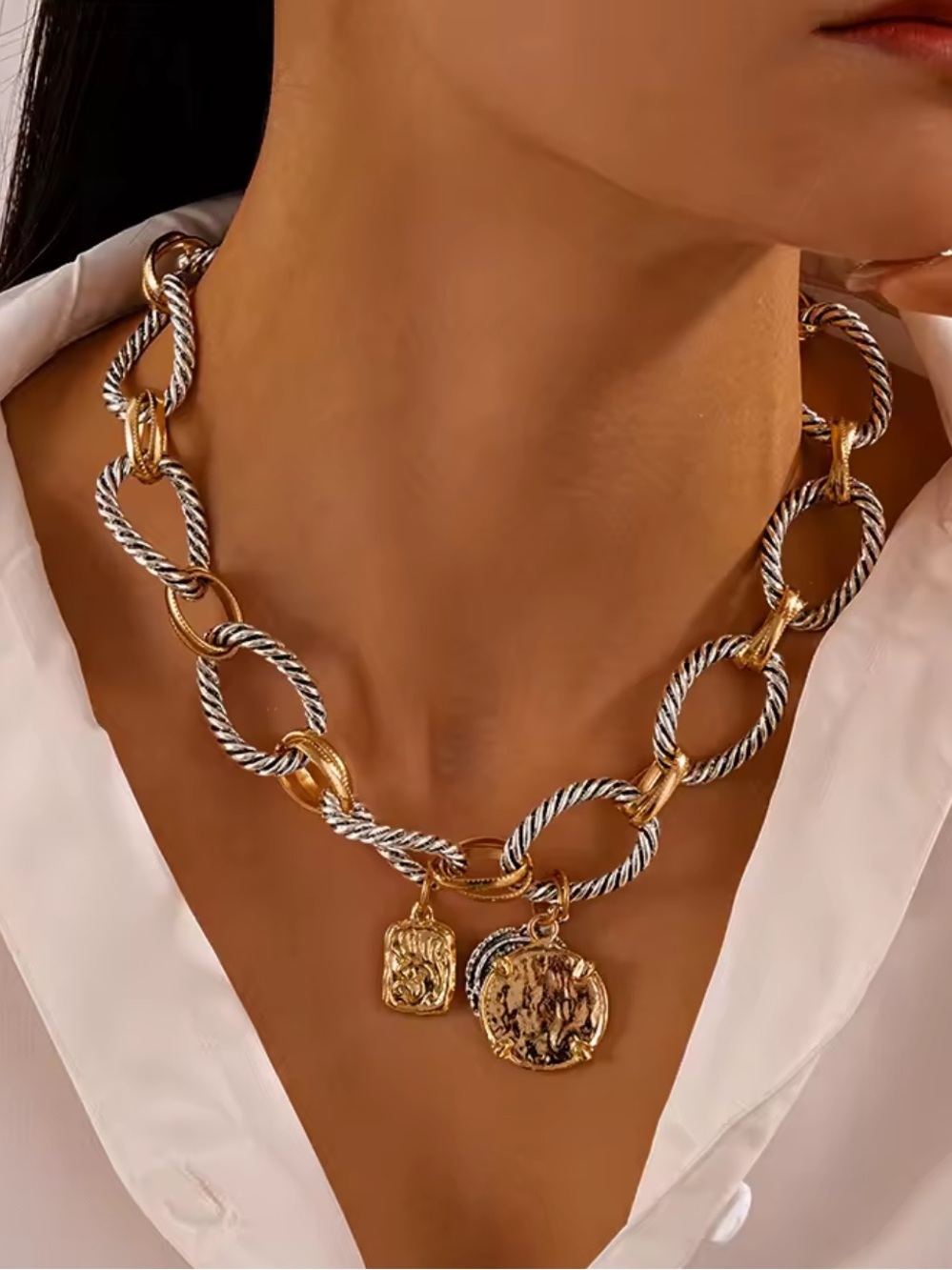 Celestial Coin Charm Link Necklace - Picture 2 of 7